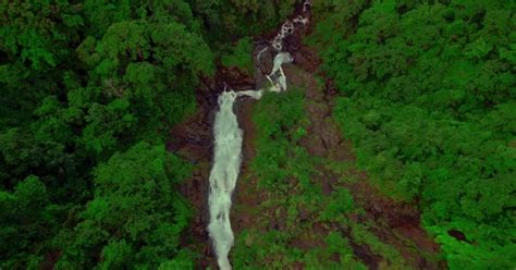Aerial View Of Majestic Bijagual Waterfall Or Manantial De Agua Viva