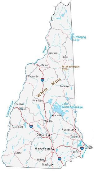 New Hampshire Lakes And Rivers Map Gis Geography