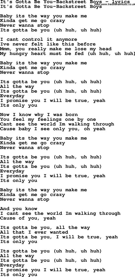 Love Song Lyrics for:It's Gotta Be You-Backstreet Boys