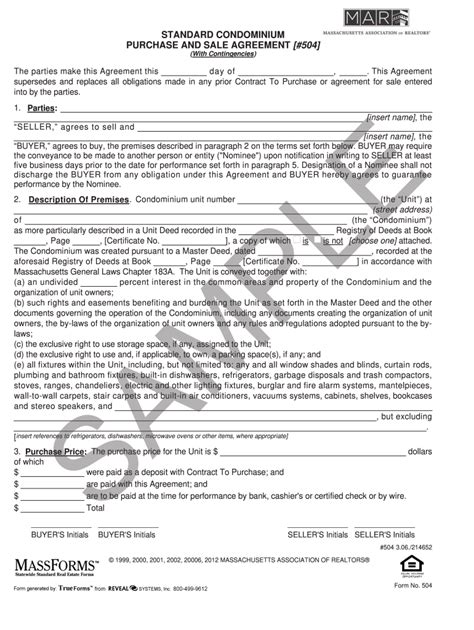 Condo Purchase And Sale Agreement Form Fill Out And Sign Printable
