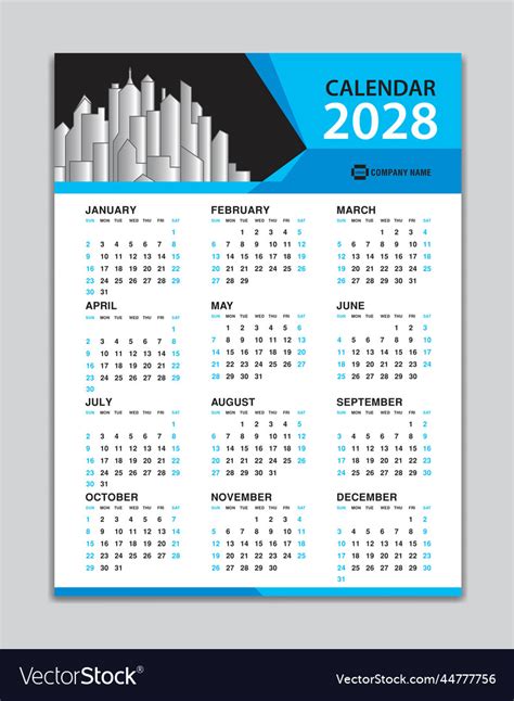 Calendar 2028 Template Wall Year Royalty Free Vector Image