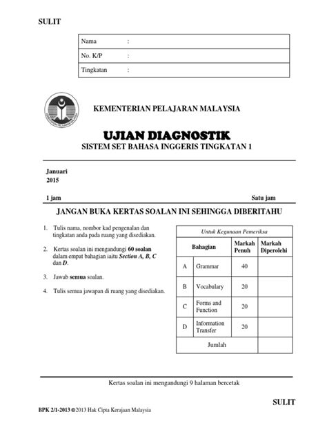 Ujian Diagnostik SET Form 1