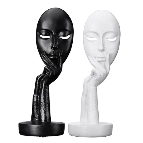 Blackwhite Resin Modern Women Face Thinker Statue Abstract Sculptures