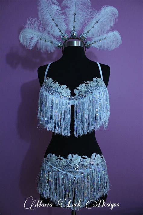 Sexy White Vegas Showgirl Costume With Ostrich Feather And Disco Etsy