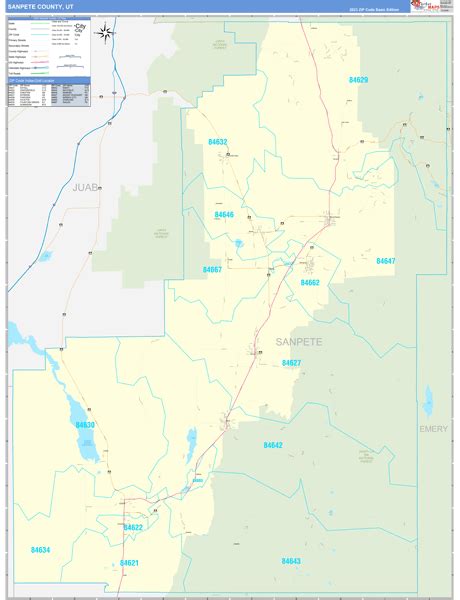 Sanpete County Ut Zip Code Wall Map Basic Style By Marketmaps Mapsales