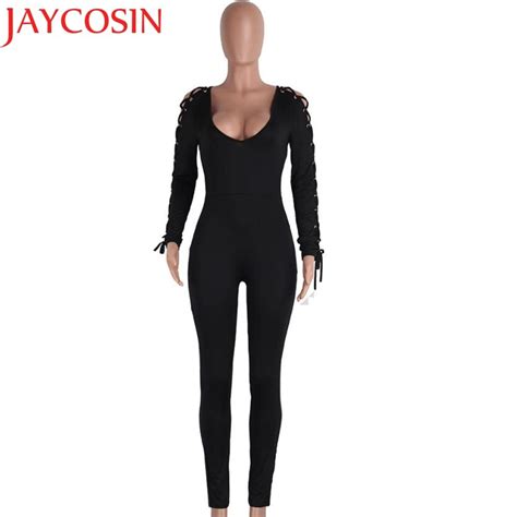 2017 Sexy Women Casual Sexy Hollow Bandage Long Sleeve V Neck Slim