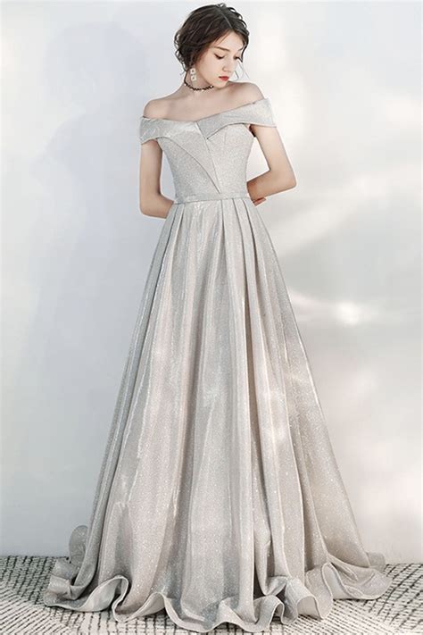 Shiny A Line Off Shoulder Prom Dress Simple Evening Dress In 2021
