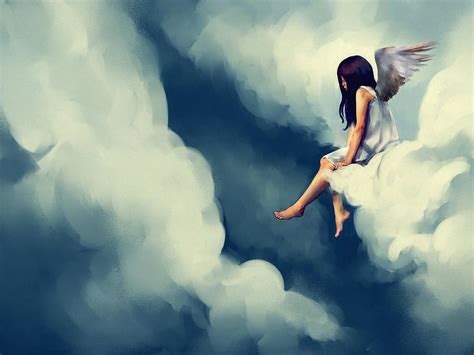 Beautiful Angel Sitting On A Cloud Digital Art By Ekkawat Ritnetikul