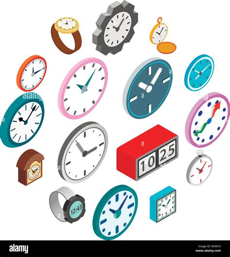Clocks Icons Set In Isometric 3d Style Isolated On White Background