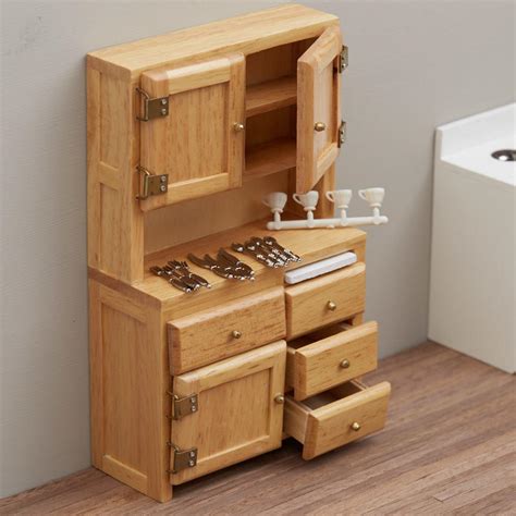Dollhouse Miniature Oak Hoosier Cabinet Set Whats New Craft