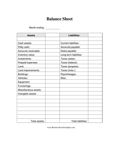 Free Printable Balance Sheet Template Doctemplates