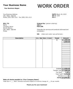 contractor work order form template onsitesnap