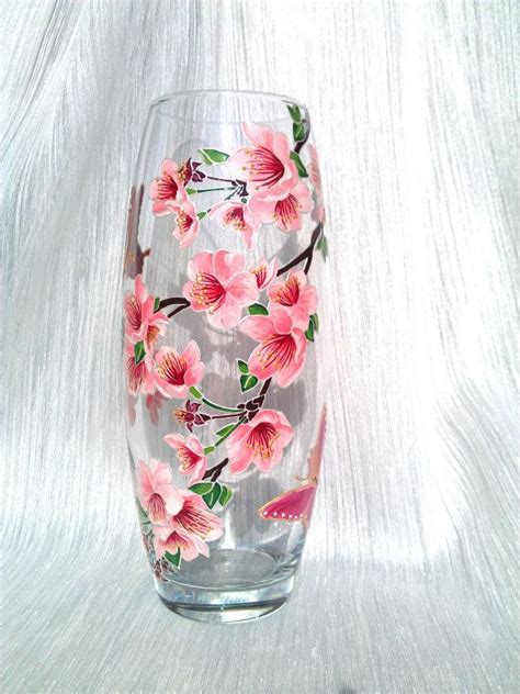 Sakura Vase Glass Vase Hand Painted Hand Painted Vase Hand Painted Glass Painted Vase Painted
