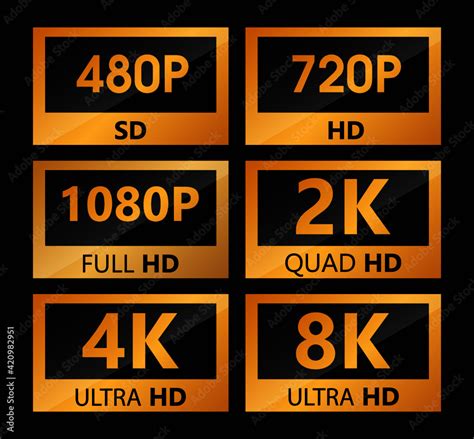 Video Size Resolution Icon Label Sd Hd Ultra Hd 4k 8k Vector Sign