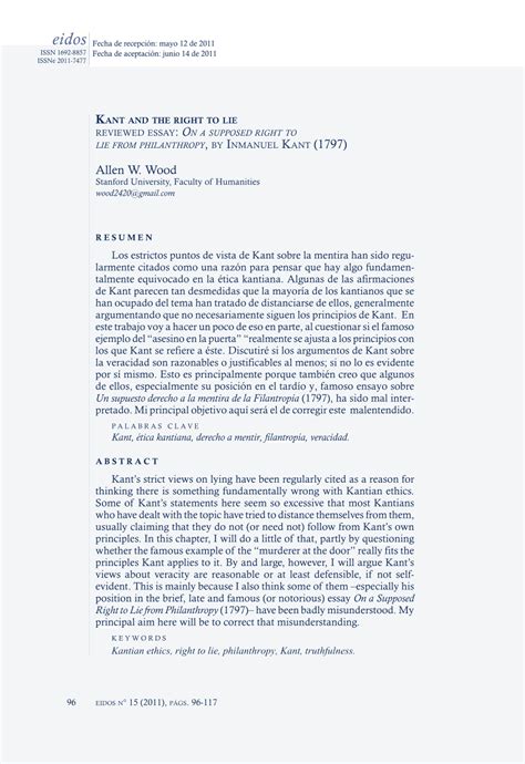 (PDF) Kant and the right to lie reviewed essay: On a ...
