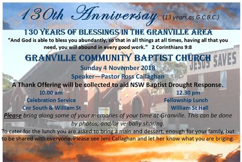 Church Anniversary Granville Community Baptist Church