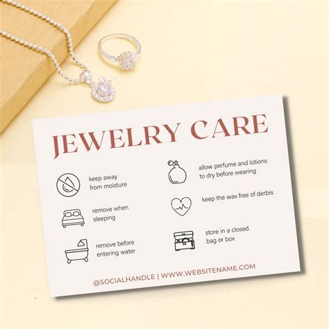 Jewelry Care Card Template Printable Jewellery Care Etsy Uk