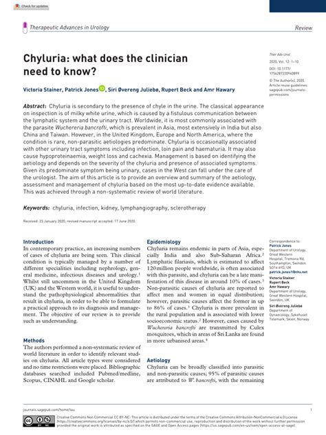 Pdf Chyluria What Does The Clinician Need To Know