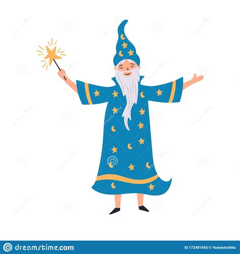 Wizard Sorcerer With A Magic Wand Stock Vector Illustration Of