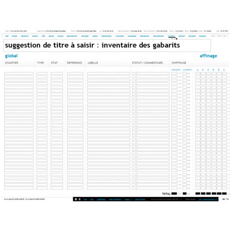 Ce document est un document officiel, qui repose qur la formation et les années d'expérience d'une agence. Feuille Inventaire Vierge