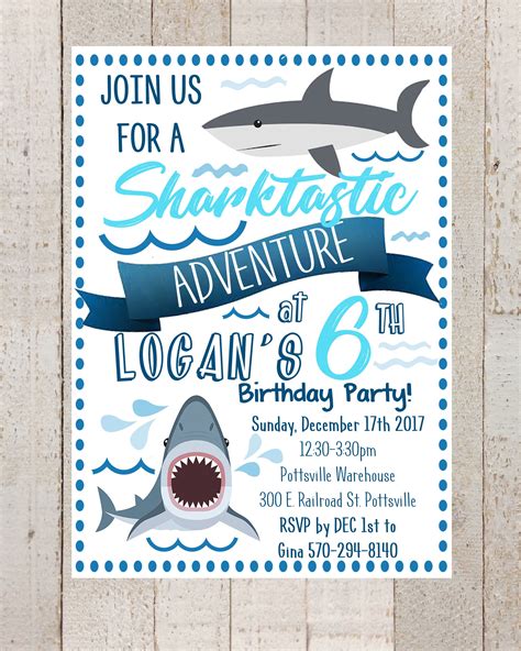 Shark Themed Birthday Invitations
