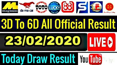 Toto & 4d results for sports toto, singapore toto and many malaysia & singapore lottery games, including the biggest sports toto and singapore toto jackpots. Malaysia Live sports today 23/02/2020 1+3D 4D 5D 6D ...