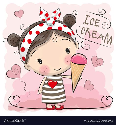 Cute Cartoon Girl Is Holding Ice Cream Royalty Free Vector
