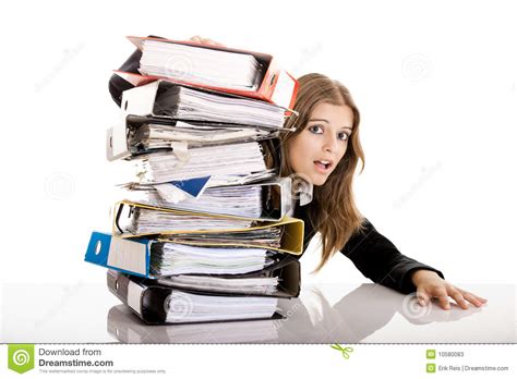 Business Woman Over Worked Stock Image Image Of Cases 10580083