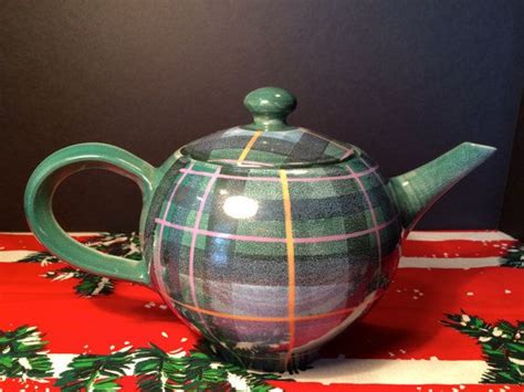 Scottish Teapot Tartan Plaid Green Blue Fall Colors Etsy Tea Pots