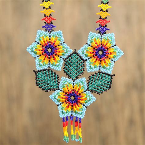 Unicef Market Floral Huichol Glass Beaded Necklace From Mexico