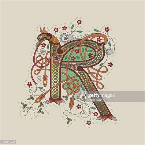 Colorful Celtic Illumination Of The Initial Leter R Book Of Kells