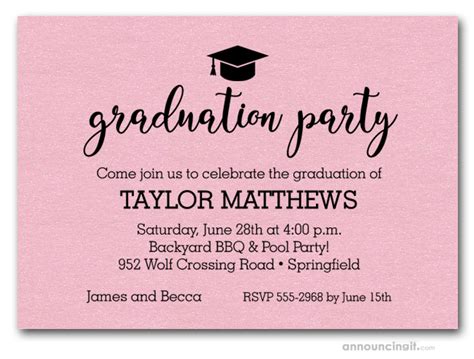 Grad Hat On Shimmery Pink Graduation Party Invitations Or Announcements