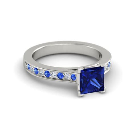 Princess Blue Sapphire 14k White Gold Ring With Blue Sapphire And