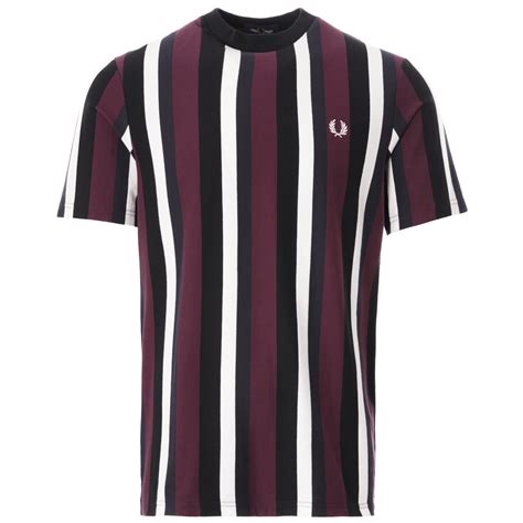 Fred Perry Vertical Stripe T Shirt Mahogany M