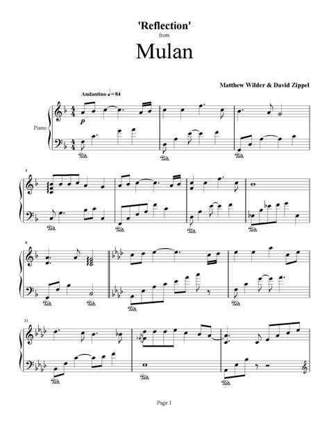 Reflection Mulan Piano Sheet Music Lokasindesign