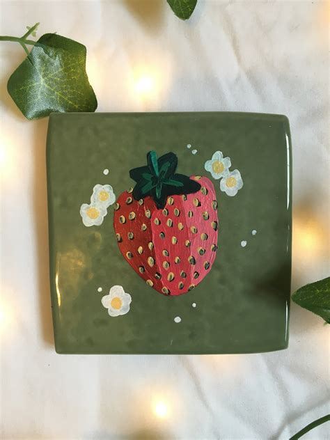 Strawberry Fields Hand Painted Tile Decorative Strawberry Etsy