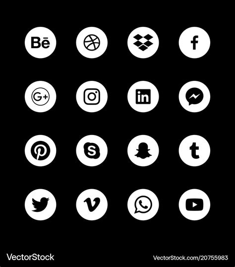 Social Media Round White Icons Alphabetical Order Vector Image