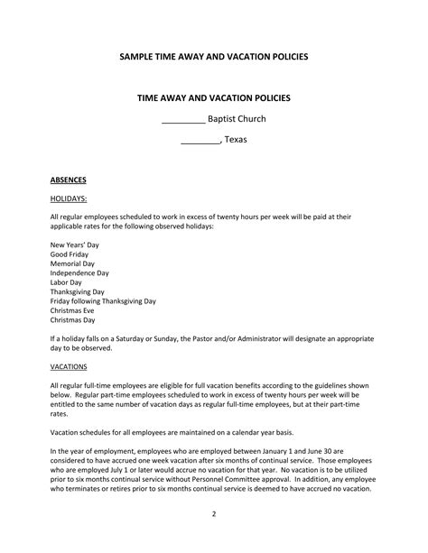 Vacation Policy Template Free