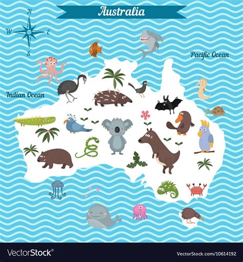 Map Of Australia Continent With Animals Royalty Free Vector Australia