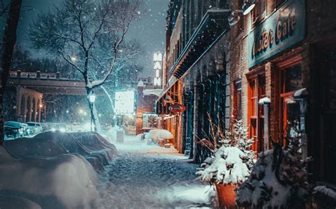 Download Wallpaper 1920x1200 City Evening Snowfall Winter Street