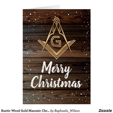 Rustic Wood Gold Masonic Christmas Cards Holiday Design