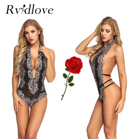 rvidlove lace bodysuit erotic underwear women lingerie sexy exotic deep v floral lace hollow hot