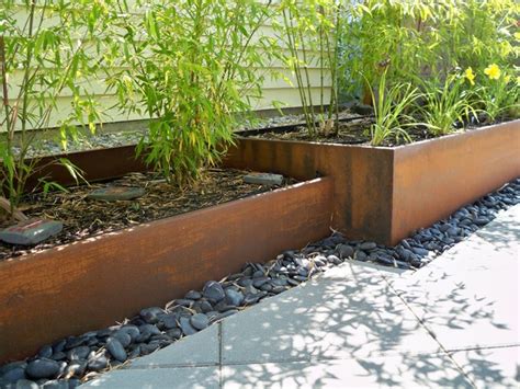 Rusted Steel Planters And Bamboo Contemporary Landscape Seattle