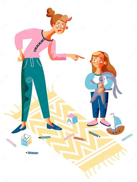 Angry Mother Shouting Scolding Sad Daughter Vector Stock Vector Illustration Of Girl Mess