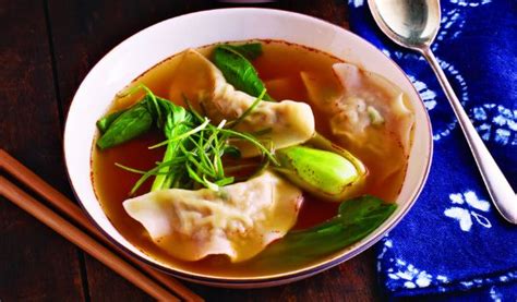 Ginger Chicken Dumpling Soup With Bok Choy And Green Onions Onion