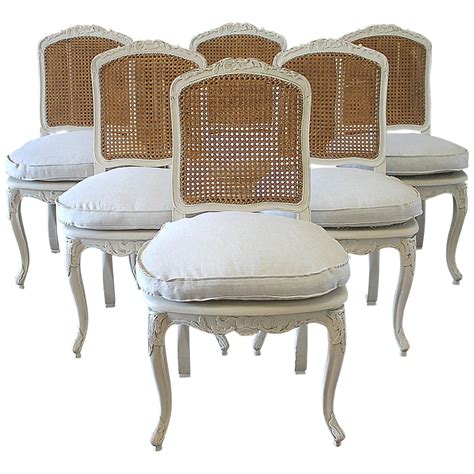 Set Of 6 French Country Louis Xv Style Cane Back Dining Chairs Dining