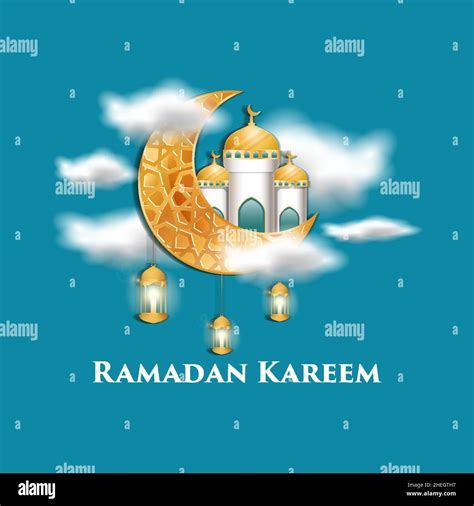 Realistic Ramadan Kareem Design With Mosque And Moon In Realistic