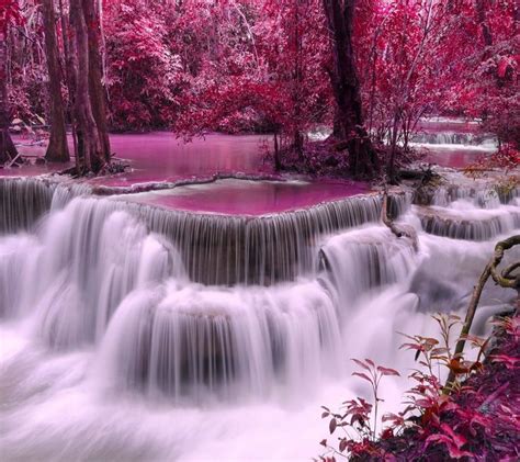 Pink Waterfall Pink Nature Waterfall Pretty Scenic Waterfall