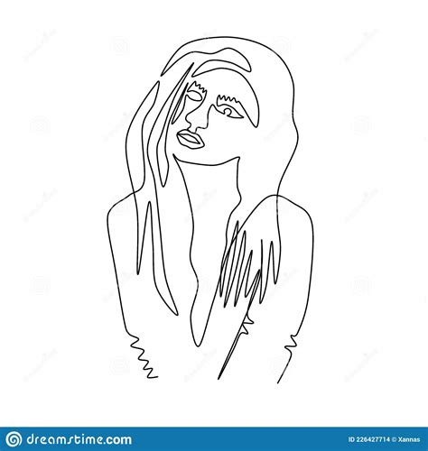 A Girl With A Sad Thoughtful Face Trendy Line Art Woman Body Minimalistic Black Line Drawing