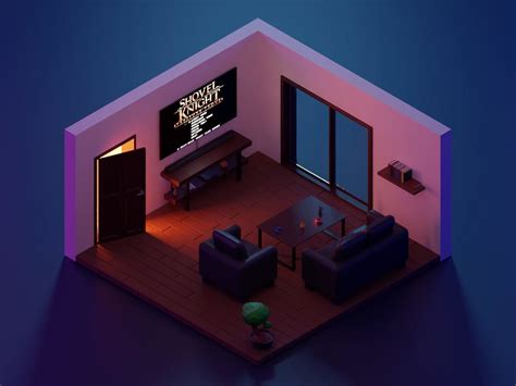 3d Model Night Low Poly Living Room Vr Ar Low Poly Cgtrader